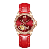 REEF TIGER Original Diamond Watches for Women - Fashion Burgundy Red Dial Luxury RGA1583 Automatic Ladies Dress Watch